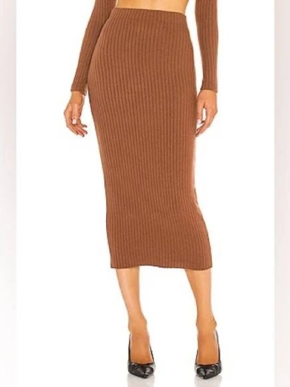 Enza Costa Brown Knit Midi Skirt Size S